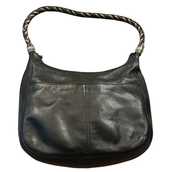 Brighton Barbados Pebbled Black Leather Hobo Baguette Bag with Braided Handle - Picture 4 of 12